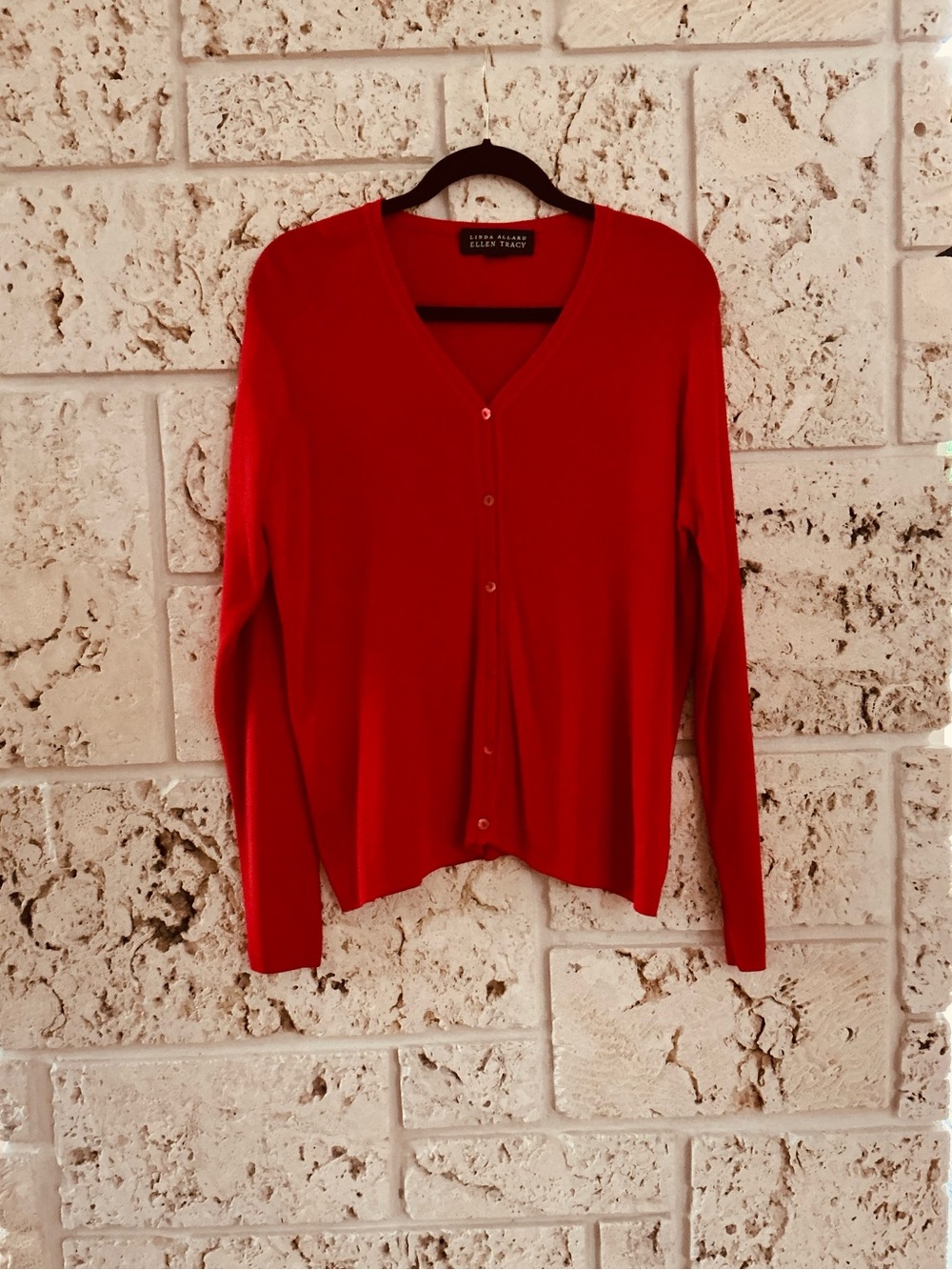 Ellen Tracy Linda Allard Vintage Red Silk Blend V-Neck Ribbed Cardigan Sz XL